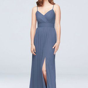 David's Bridal Spaghetti Strap Ruched Waist Mesh